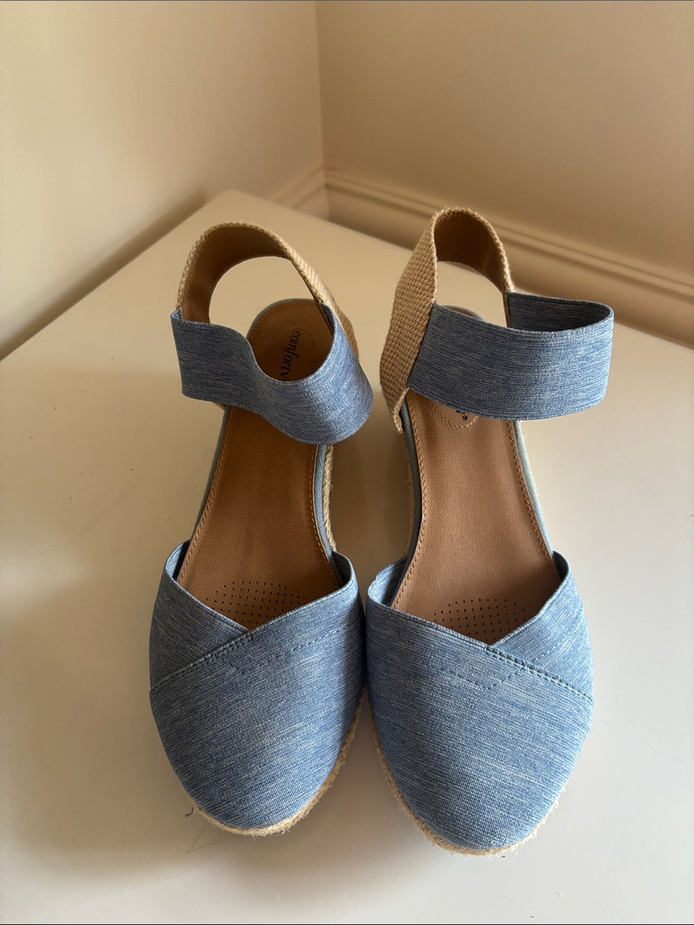 comfortview Chambray Blue Espadrille Wedge Sandals